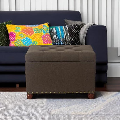 Joveco Storage Ottoman Linen Tufted Bench, Rectangular Footrest Footstool Coffee Table Seat for Living Room Bedroom, Coffee - color: Linen, Coffee