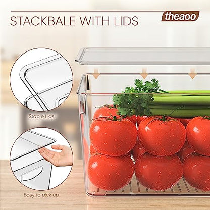 theaoo Clear Storage Bins with Lids Stackable - Large Plastic Containers for Pantry Organization and Storage - Perfect for Kitchen,Fridge,Laundry Room,Bathroom,Garage,Closet,Cabinet Organizer - 6 Pack - size: Large (Pack of 6)