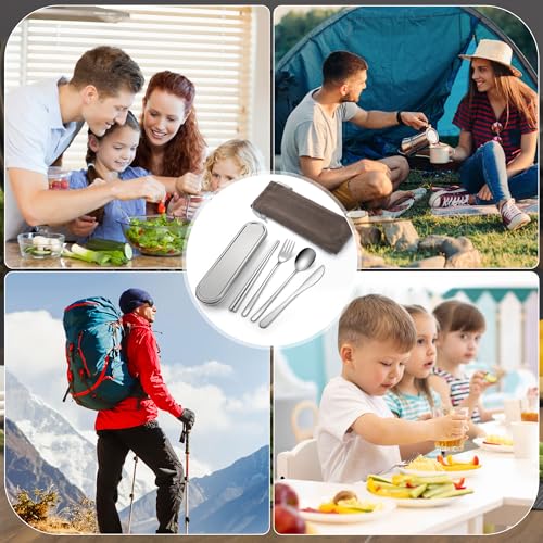 Travel cutlery set, 18/8 stainless steel cutlery, Reusable utensils set with case, Portable Silverware Lunch Box for Camping and Office (Stainless Steel) - color: Stainless Steel