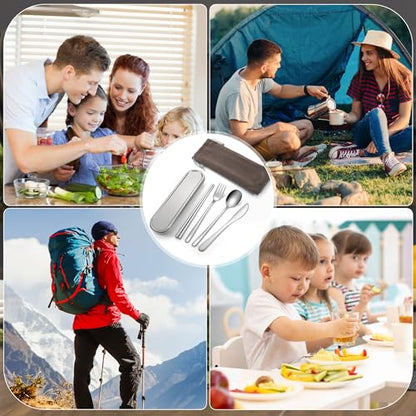 Travel cutlery set, 18/8 stainless steel cutlery, Reusable utensils set with case, Portable Silverware Lunch Box for Camping and Office (Stainless Steel) - color: Stainless Steel