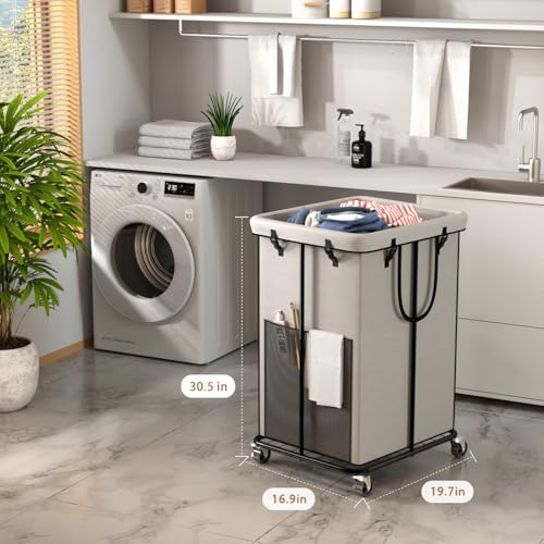 150L Large Laundry Basket with Wheels, Rolling Laundry Hamper with Removable Laundry Bag & Metal Frame, Oxford Fabric Dirty Clothes Hampers for Bedroom, Laundry Room, Bathroom, Dorm(White) - color: White