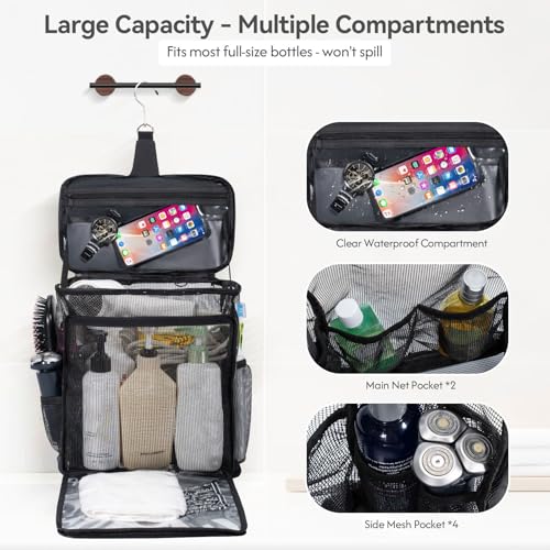 Portable Mesh Shower Caddy Bag for College Dorm Essentials Collapsible Shower Bag with Hanging Hook and Handle Quick Dry Large Capacity Shower Caddy Organizer Toiletry for Travel, Camping, Gym