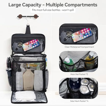 Portable Mesh Shower Caddy Bag for College Dorm Essentials Collapsible Shower Bag with Hanging Hook and Handle Quick Dry Large Capacity Shower Caddy Organizer Toiletry for Travel, Camping, Gym