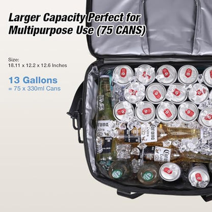 WARMOUNTS Insulated Cooler Bag 48/75 Cans, Soft Sided Portable Lunch Bag Coolers w/Zippered Top, Leak Proof PVC Interlayer, 5-Layer Insulation Large Ice Chest Bag for Travel, Camping, Beach, Picnic - color: Gray