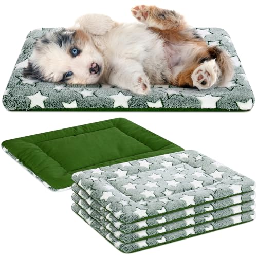 VitalCozy 4 Pcs Dog Crate Pads, Ultra Soft Warm Washable Anti-Slip Kennel Bed Mat for Pets, Reversible, Replaceable, Cage Liner for Small Medium Large Dogs and Cats(18 x 24 x 1.6 Inch,Star,Green) - color: Green, size: Rectangular 18 x 24 x 1.6 Inch
