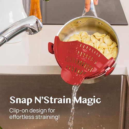 Kitchen Gizmo Snap N Strain Silicone Pot Strainer - Adjustable Clip-On Pasta Strainer for Pots, Pans, and Bowls - Large Red Kitchen Colander - color: Red