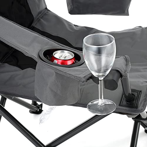 ARROWHEAD OUTDOOR Portable Deluxe Folding Camp Quad Chair w/Headrest, Glass & Cup Holders, Armest 6-can Cooler, Heavy Duty Carry Bag, 550 lbs Weight Capacity - color: Grey