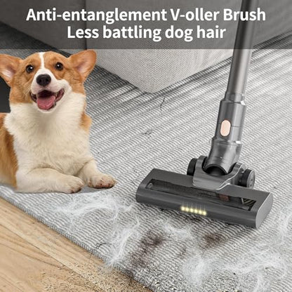 Mojojo Cordless Stick Vacuum Cleaner, 23KPa Handheld Rechargeable Battery Lightweight Small Silver Gray Electirc Broom, 55Mins Runtime for Home Hard Floor Carpet Pet Hair Cleaning
