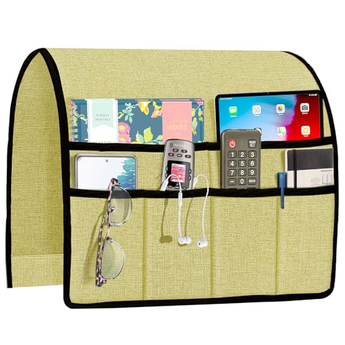 Joywell Remote Control Holder for Recliner Armchair Caddy Couch Armrest Organizer Sofa Arm Chair Caddie with 6 Pocket Storage for Magazine, Tablet, Phone, iPad, Yellow - color: Yellow, size: 19'' x 35''