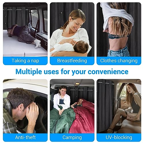 XCBYT Car Privcay Curtains - Car Camping Divider Curtains with Stainless Steel Adjustable Length Crossbar Window Shades for Van SUV Pickup Truck Travel Nap Camping - color: Divider(Large Suede, 70.8")