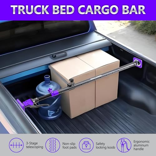 Adjustable Cargo Bar, Truck Bed Divider from 40 to 78.7 in with 200LB Bearing Capacity, Cargo Bar for Pickup, Truck Bed Organizer Cargo Bars for SUV, Trailer, Van, Come with 1 Divider, 1 Cargo Net - size: 40-78.7 inches Purple