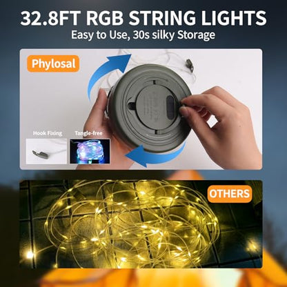 Camping String Lights, Camping Essentials 2 in 1 Quick Storage 32.8FT Rechargeable Waterproof Tent Lights with with 6 Modes, Portable LED Hanging Light for Outdoor Patio Awning Garden Party