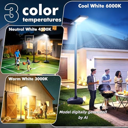 102" Solar Outdoor Street Lights with Pole & Remote, Removable IP65 Waterproof LED Solar Flood Motion Post Light, Dusk to Dawn Solar Floor Lamp for House, Yard, Garden, Patio, Lawn, Garage, Driveway - size: 102'' Height with water filled base