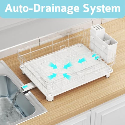 Dish Drying Rack - Space Saving Dish Rack - Dish Racks for Kitchen Counter with Drainboard,Rustproof Dish Drainer with Removable Utensil Holder,White - color: 1 Tier-white