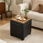 15 inch Square Storage Ottoman with Tray Lid,Modern Tufted Faux Leather Cube Coffee Table with Storage,Upholstered Ottoman with Removable Top for Living Room, Bedroom - color: Faux Leather -Black With Tray