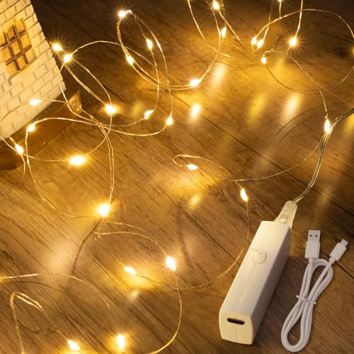Lakumu Rechargeable Fairy Lights, 16FT 50 LED Battery Operated String Lights with Timer, Type-C, 8 Modes, Waterproof Twinkle Lights for Bedroom Wedding Christmas Decor, Warm White - color: Warm White, size: 16FT
