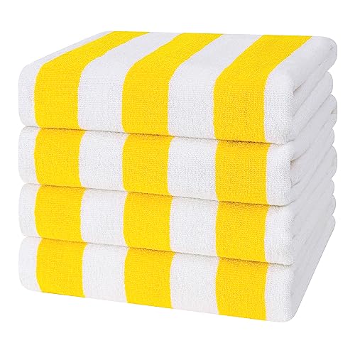 Cotton Paradise, Cabana Stripe Beach Towels 4 Packed, 30x60 inches Extra Large Pool Towels, Soft Absorbent Quick Dry, Yellow - color: Yellow