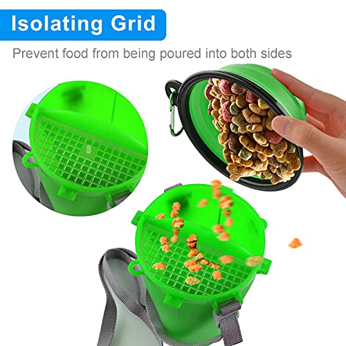 Dog Travel Water Bottle Collapsible Bowls, 2 in 1 Pet Food Container with Collapse Bowls, Outdoor Portable Water Bowls for Walking, Traveling, Camping and Hiking (Green) - color: Green