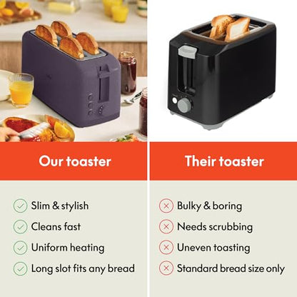 bella 4 Slice Slim Toaster, Fits-anywhere™ Kitchenware, 6 Setting Shade Control with Reheat & Cancel Buttons, Fits Sourdough, 10” Long Slot, Anti Jam & Auto Shutoff, 900 Watt, Plum - color: Plum, size: 4 Slice