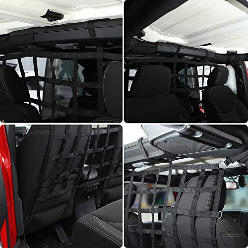 JeCar for Jeep Wrangler Cargo Net Back Seat Divider Net Rear Trunk Dog Barrier for 2007-2024 Jeep Wrangler JK JL Gladiator JT 2DR 4DR (Black) - color: Black