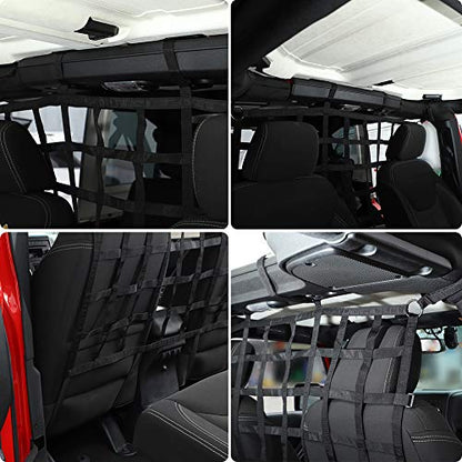 JeCar for Jeep Wrangler Cargo Net Back Seat Divider Net Rear Trunk Dog Barrier for 2007-2024 Jeep Wrangler JK JL Gladiator JT 2DR 4DR (Black) - color: Black