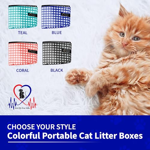 Pet Fit For Life - Vibrant Collapsible Travel Cat Litter Box - Portable, Foldable, Compact Design with Bonus Water Bowl - Ideal for Car & Camping - Reusable, Cats Safe - Black, (16"x12"x5") - color: Black