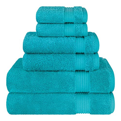 Cotton Paradise 100% Cotton Turkish Towel Set, Soft Absorbent Quick Dry, 6 Piece Towel Set, Ocean Aqua - color: Ocean Aqua