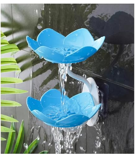 Soap Dish Holder for Shower Bar Double Layer Cute Lotus Shape Adhesive Tray Sink Wall Mounted Shampoo NO-Drilling Self Draining Hanging Saver Rack Plastic Bathroom Bathtub Kitchen，Green - color: D-green