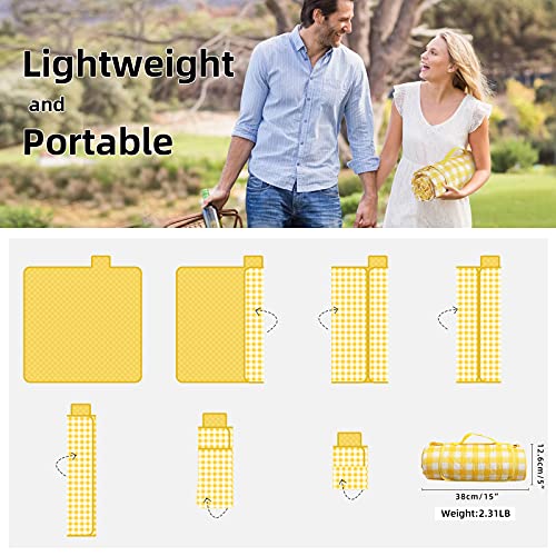 ZAZE Extra Large Picnic Blankets, 80''x80'' Washable Waterproof Foldable Oversized Compact Picnic Mat for Spring Summer Blanket Beach, Camping on Grass (Yellow and White) - color: Yellow and White