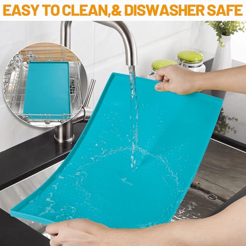 Hubulk Dog Feeding Mat,100% Waterproof Food Grade Silicone Pet Food and Water Bowl Placemat,Dishwasher, High Raised Edge to Prevent Spills,Nonslip Tray to Stop Messes on Floor (32"x24"x1.0", Teal) - color: Green(Teal), size: 32"l X 24"w