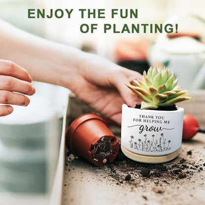 Thank You Teacher Appreciation Gift, Succulent Planter, Flower Cactus Plant Pot, Appreciation Gifts for Teachers Mom Women, Teacher Gifts Thank You for Helping Me Grow (No Plants) - color: Thank You Grow