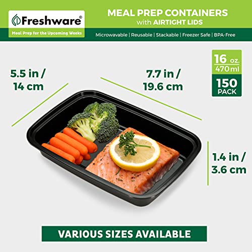 Freshware Meal Prep Containers 1 Compartment Food Storage Containers with Lids, Bento Box, BPA Free, Stackable, (16 oz), 150 count (Pack of 1) - size: 16OZ-150PK