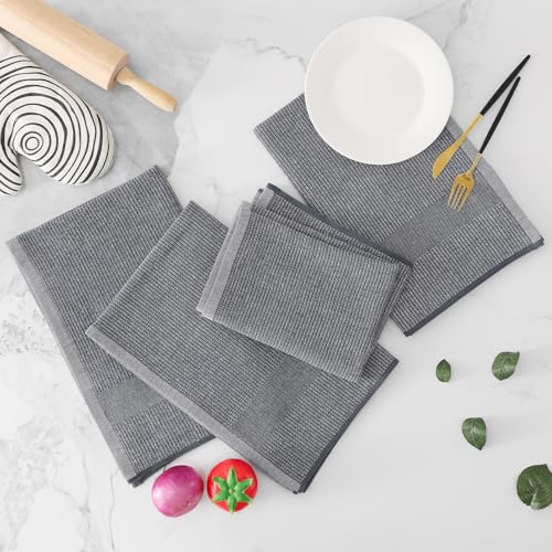 Homaxy Premium Kitchen Towels(18”x 28”, 8 Pack), Large Cotton Kitchen Hand Towels, Flat and Terry Dish Towels, 380 GSM Highly Absorbent Tea Towel Set with Hanging Loop, Grey - color: Grey, style: 8-pack