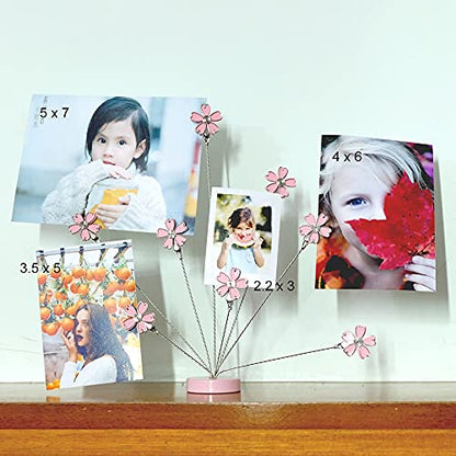 8-Branch Family Tree Picture Frame Holder, Card Photo Clips Holder Desk Stand for Memo Paper Note Photo Christmas Wedding Card Display (Cherry Blossoms) - style: Blossoms