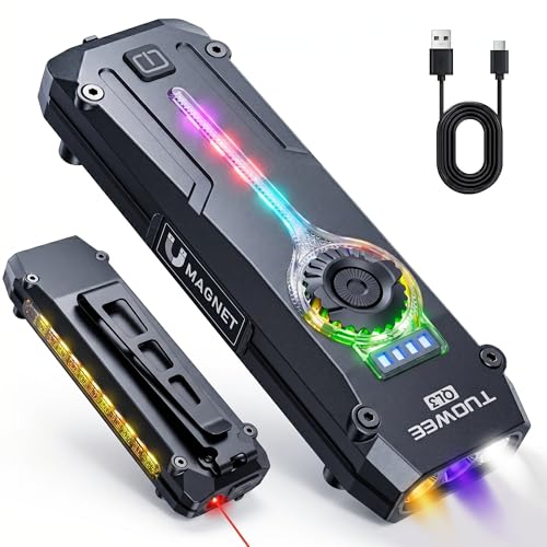 UV Flat EDC Flashlight Rechargeable 1800 High Lumens Pocket Light with RGB,Magnetic Base Small Flashlights with Dual Switch,Stepless Dimming,USB-C Waterproof Work Flash Light for Work,Home,Emergencies - color: Black, size: Large