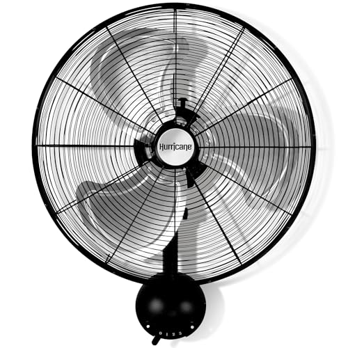 Hurricane Pro High Velocity Oscillating Metal Wall Mount Fan w/ 3 Speeds, Black, 20" - Corded Electric Air Cooling Unit w/ Powerful 4500 CFM Airflow for Home, Garage, Gym, Workshop & Greenhouse - style: 20" Pro Series