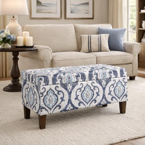 HomePop 36" Storage Ottoman Bench with Hinged Lid - Slate Damask - color: Slate Damask