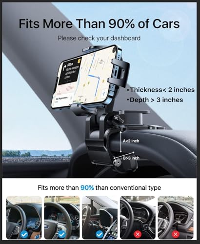 andobil Universal Car Phone Clip Holder [Military Sturdy, Firmly Grip & Never Slip] Ultra Stable Dashboard Cell Phone Mount for Car Dash Fits All iPhone 16 15 14 13 12 Pro Max Android Samsung GPS