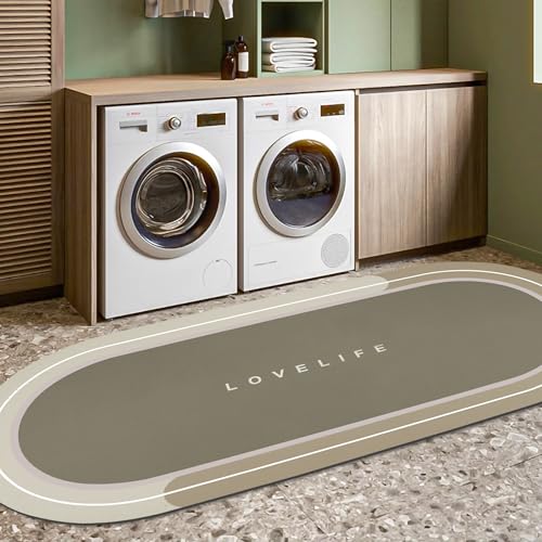 Rubber Bath mats Quick-Drying Non-Slip Bathroom mat Super Absorbent Bath mat Instant Dry Bath mat, Bathroom Rug in Front of The Kitchen Sink, Shower Room, Bathtub, Oval(Beige+17x59in) - color: Beige, size: 17x59in