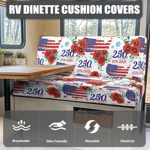 250 Years Hibiscus RV Dinette Cushion Covers Include 1 Pcs Bench Seat Cover and 1 Pcs Backrest Cover USA Flag RV Sofa Cover Slip Covers for RV Furniture Camping Accessories for Women - color: 250 Years Hibiscus