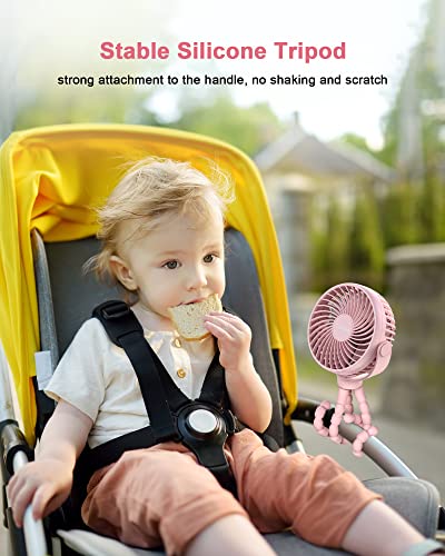 Coohea Stroller Fan Clip on for Baby, 4000mAh Rechargeable Battery Operated, Flexible Tripod, 3 Wind Speed, 360° Rotatable, Small Portable Fan for Car Seat Crib Backseat Beach Travel Camping, Pink - color: Pink