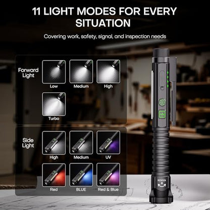 EDC Flashlight Rechargeable,800 Lumen Small Flashlight with Magnetic Clip & Base, 11 Modes LED Flashlight,Glass Breaker&Bottle Opener, USB-C Flashlight for Working,Home and Emergency - color: Black