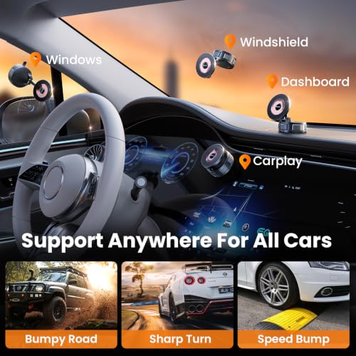 2026 Upgraded Vacuum Car Phone Holder for Magsafe [108+LB Strongest Suction & 3000gf Strongest Magnetic] 360° Adjustable Magnetic Phone Holders for Car for iPhone 17-12 Pro Max Plus Air Pink - color: Pink