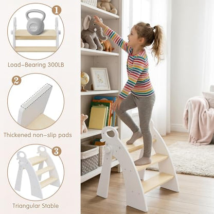 Wooden 3 Step Stool for Kids Bathroom Sink Foldable Anti-Slip, Child Stepping Stool for Kitchen Nursery Bedroom, Sturdy Non Slip Adult Stool for Closet - color: White Ele