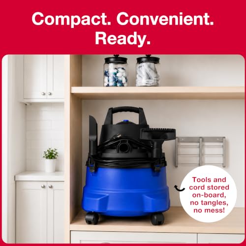 Koblenz WD-6 L212 Wet Dry Vacuum Cleaner, 6 Gallon, 4.5 PHP, 3-in-1 Suction & Blower, 16 ft Reach, Big Cleaner for Car, Shop Vacuum Wet and Dry, Swivel Casters, Black/Blue - size: 6 Gallon 4.5 HP