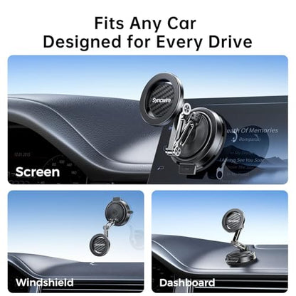 SYNCWIRE for MagSafe Car Mount, [3-Axis Adjustable] Vacuum Magnetic Phone Holder, Replaceable Suction Cup (Dashboard/Windshield), 360° Rotation, Foldable, for iPhone 17-12 Pro/Max/Plus, Carbon-Fiber - color: Carbon Fiber