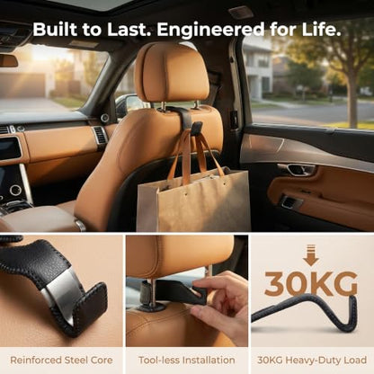 Car Seat Headrest Hook, Leather Covered Hanger, for Handbag, Grocery, Coat, Purse, Interior Storage, Black - color: Car Seat Black