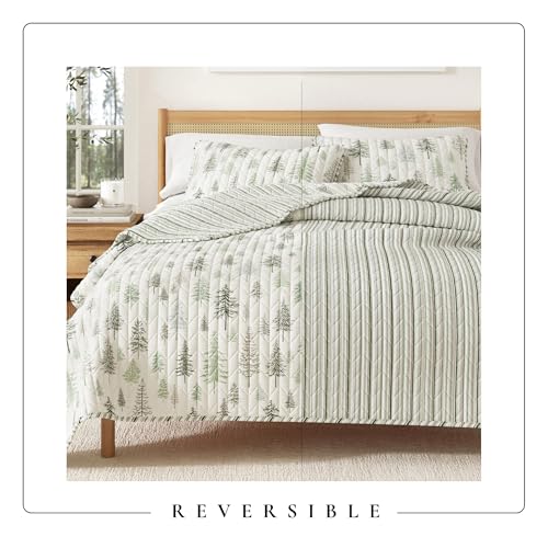 Great Bay Home Lodge Quilt Set - 3-Piece Full/Queen Size Rustic Bedding Set - Lightweight, All-Season, Reversible Bedspread (Lodge Trees) - color: Lodge Trees, size: Full / Queen