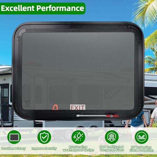 NOVINO RV Exit Window Replacement, 30" W x 22" H RV Emergency Window for Cargo Trailer Camper Travel Trailer Van with Screen&Trim Ring, Fit 1" or 1-1/2" Thick Wall,DOT Approved - size: 30"W x 22"H