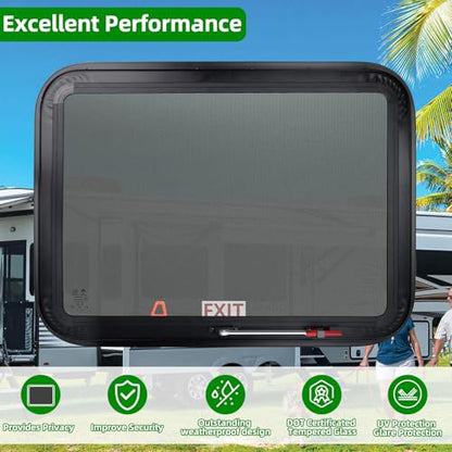 NOVINO RV Exit Window Replacement, 30" W x 22" H RV Emergency Window for Cargo Trailer Camper Travel Trailer Van with Screen&Trim Ring, Fit 1" or 1-1/2" Thick Wall,DOT Approved - size: 30"W x 22"H